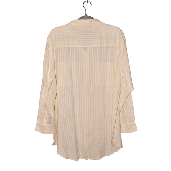 SANCTUARY NEW‎ $89 Textured Checkered Button Down Collared Blouse Ivory 3X - Picture 2 of 2
